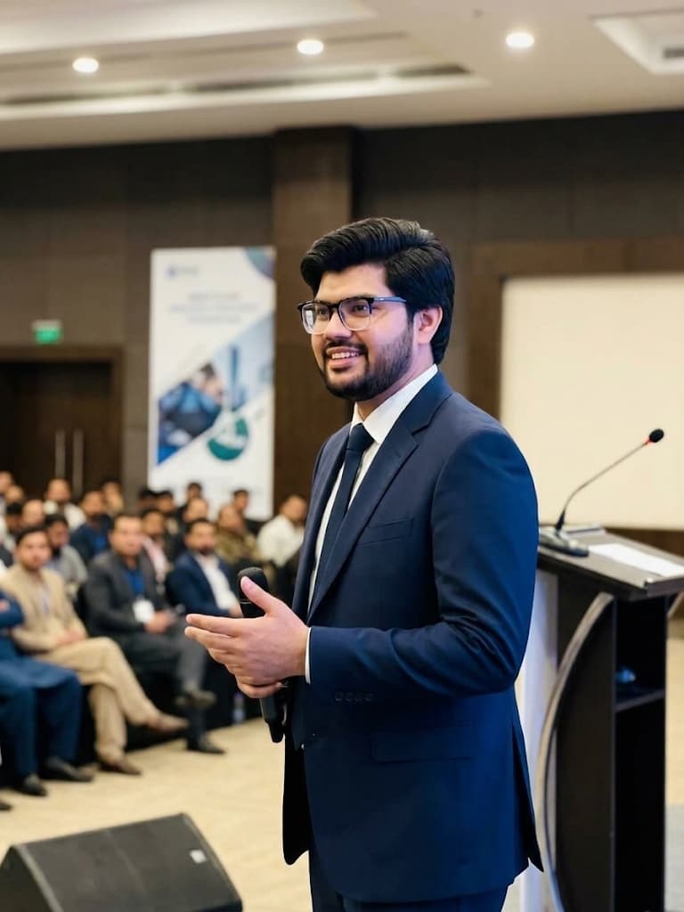 Muhammad Shuraim speaking at an engineering conference